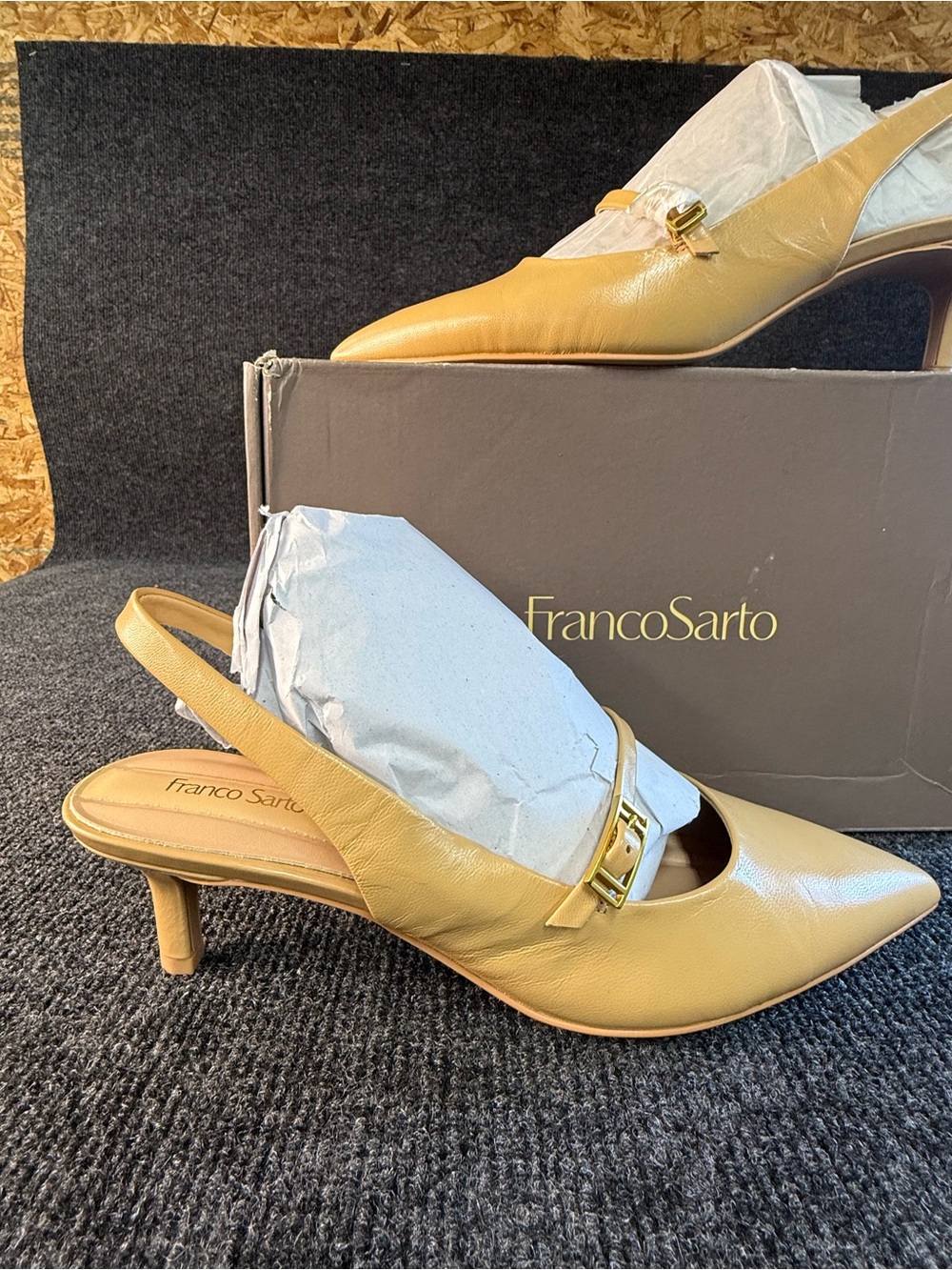 Franco Sarto Women's Yellow tan color way Slingback Pointed-Toe Heels